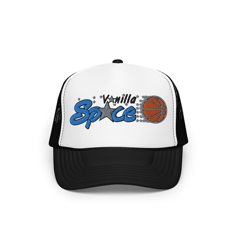 Vanilla Space Magical Team Logo Embroidered Foam Trucker Hat (Black/White)