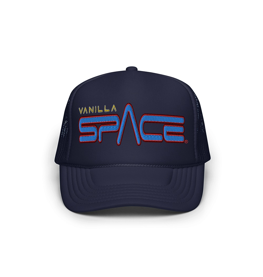 SPACE Logo Embroidered Foam Trucker Hat (Navy)