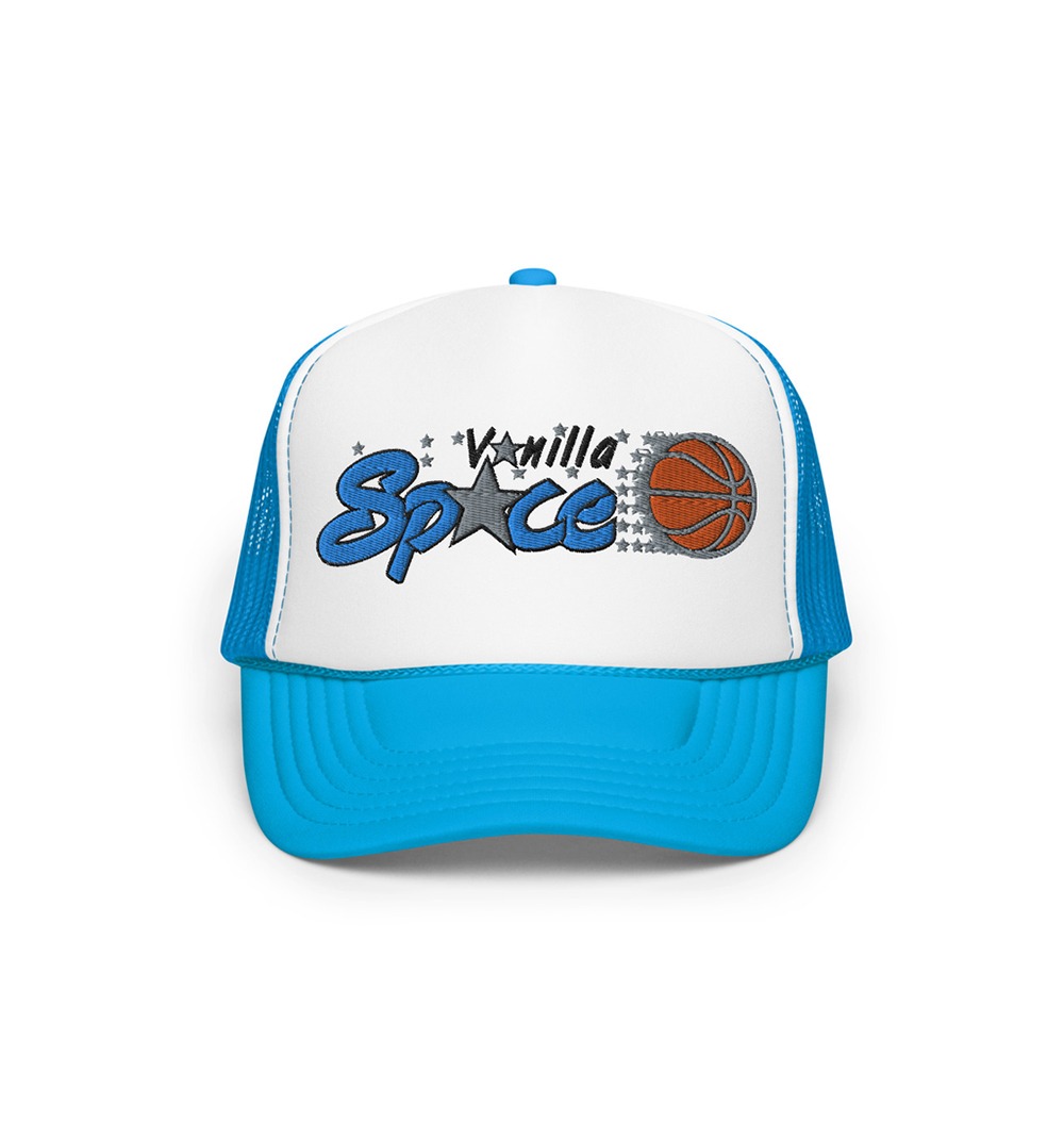 Vanilla Space Magical Team Logo Embroidered Foam Trucker Hat (Blue/White)